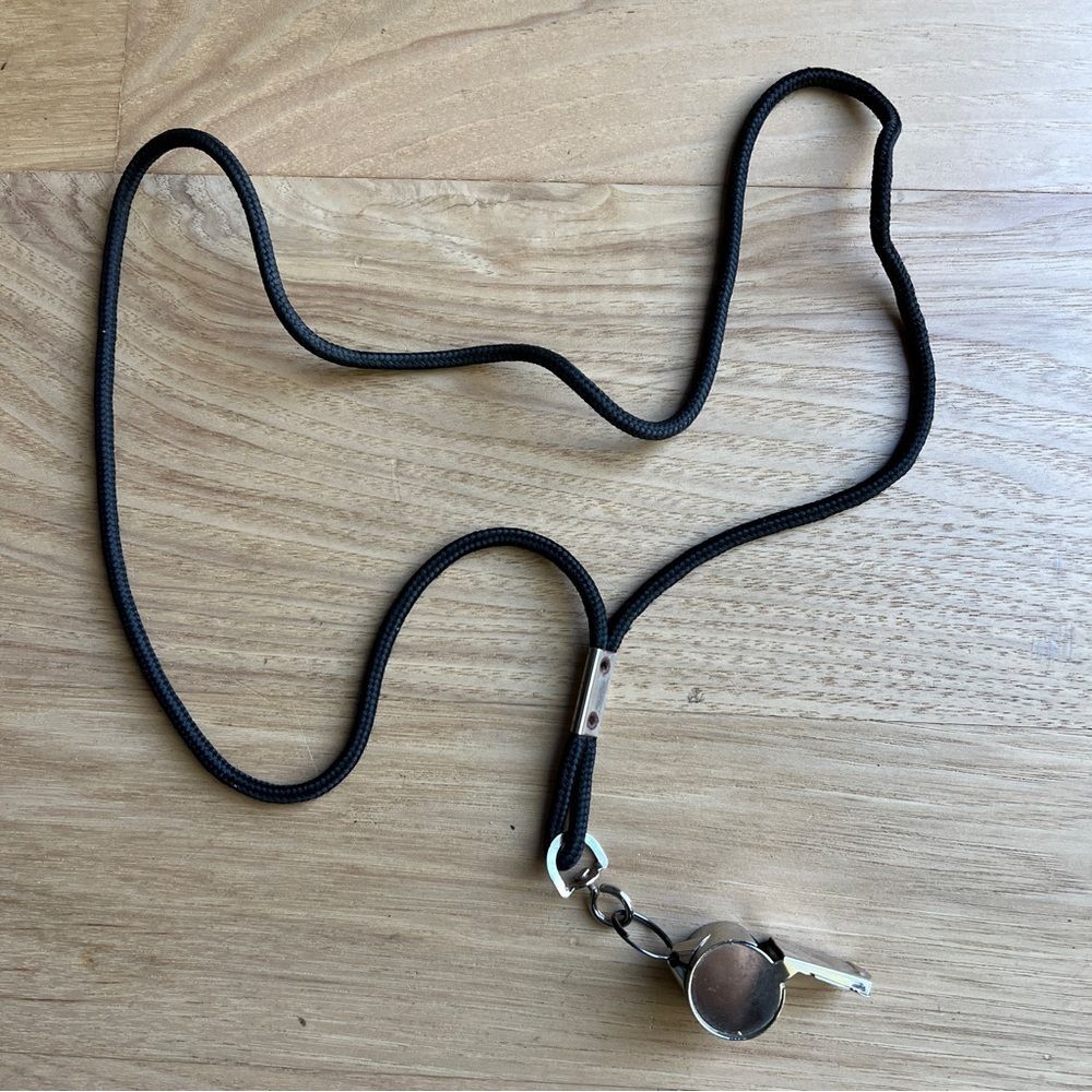 Metal Whistle with Black Lanyard